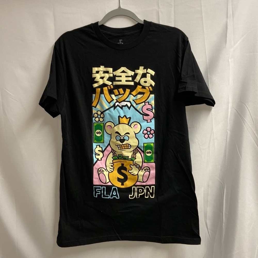 Franchise Los Angeles X Japan Art Short Sleeve Tee Top Black Bear Large NWOT